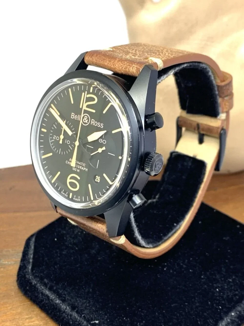Bell & Ross Men's Watch BR126 Swiss Automatic Chronograph Black Dial Leather